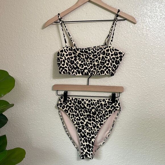 Something navy classic ribbed bandeau Ganache leopard print bikini - Picture 2 of 12